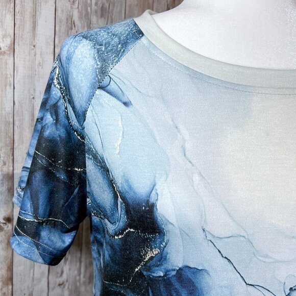 Women’s Short Sleeve Tee | Blue & White Marble | Crew Neck | Size Medium - Picture 6 of 10